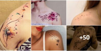 Collage Tattoos Schulter Frau 1