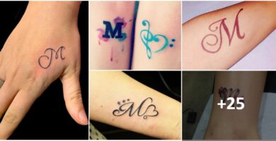 Collage-Tattoos mit dem Buchstaben Eme M