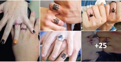 Tatuaggi con fedi nuziali in collage