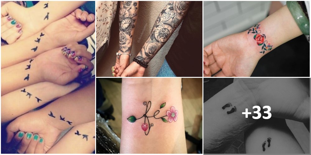 Tatuagens de colagem no pulso para amigos