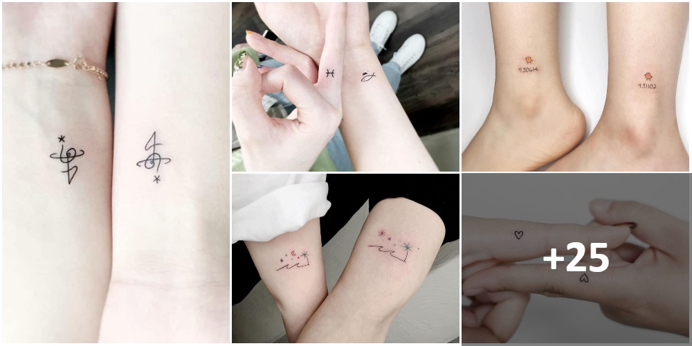 Collage-Tattoos für zwei Schwestern, Paare, Cousinen, Freunde