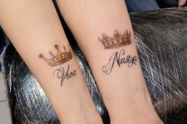 In Honor of our Children two crowns on both forearms names Nastya Vooa