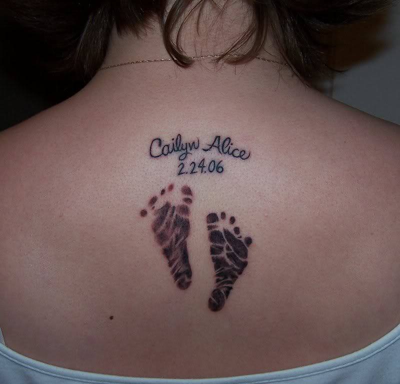 In honor of our children two little feet on the back under the neck and name Cailyn Alice
