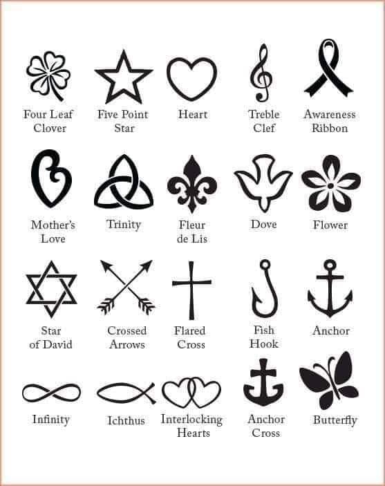 Ideas Sketches and Stencils of Tattoos Star Heart Musical note Crossed Arrows Fishhook Anchor Butterfly Lily Flower...