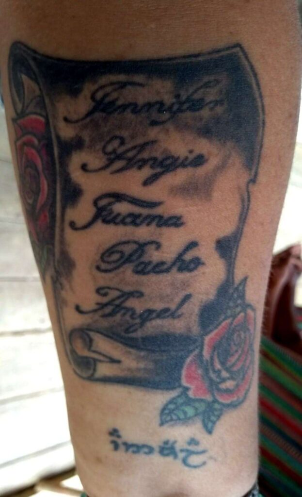Jennifer Angie Pacho Angel Tattoos Echte Tattoos mit Namen von Kindern
