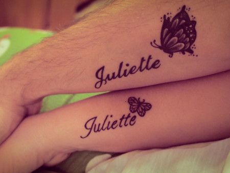 Juliette Name tattoos butterflies and couples