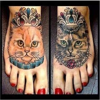 The best cat tattoos on both feet realism