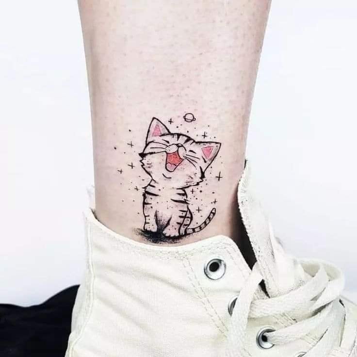The best happy kitten cat tattoos on calf