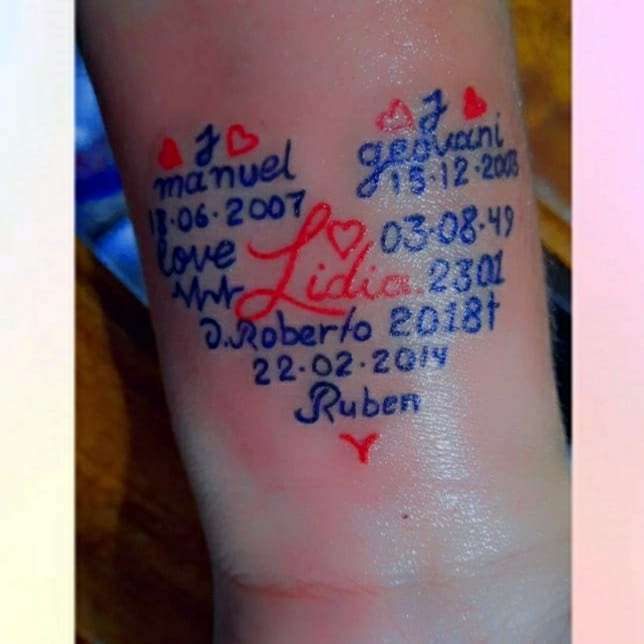 Manuel Geovani Love Lidia Roberto Ruben Tattoos echte Tattoos mit Namen von Kindern