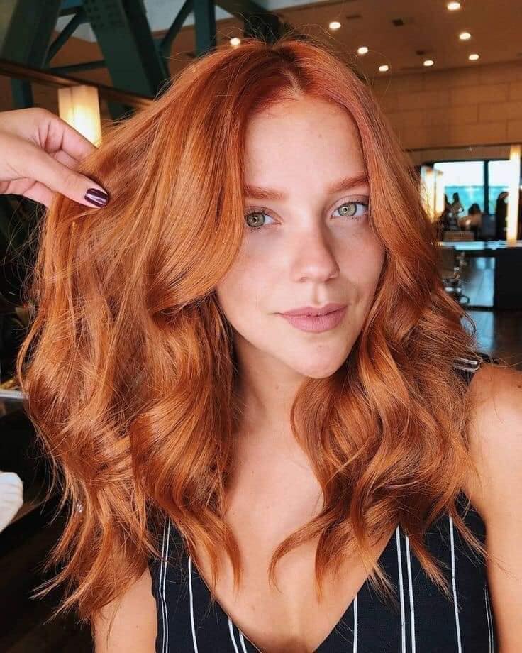 Brownish copper hair color medium length