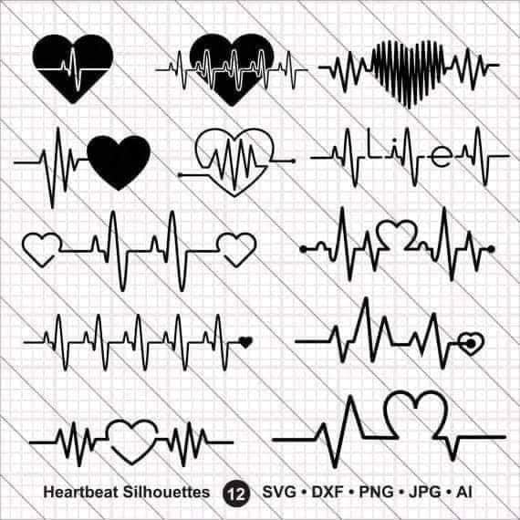 Vorlagen, Skizzen, Tattoo-Ideen, Herzen und Elektrokardiogramme