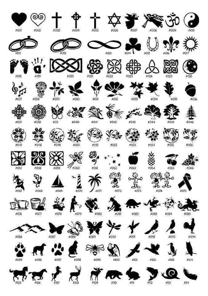 Stencils Sketches Tattoo Ideas Various Figures of Trees Crosses Yin Yang Horses Deer Snail Plants Leaves Hand