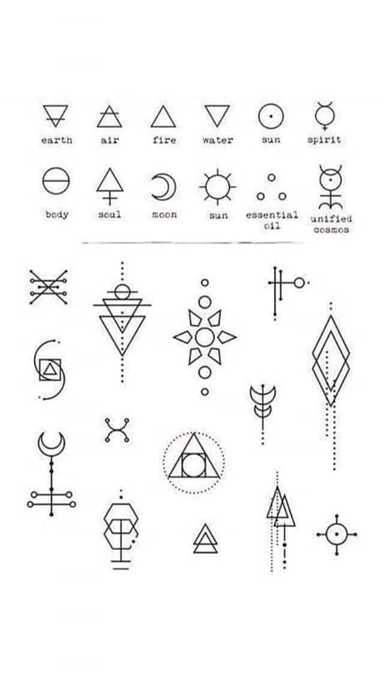 Stencils Sketches Tattoo Ideas Symbols Earth Air Fire Water Sun Spirit Body Moon Sun Essentiality Unified Cosmos Soul