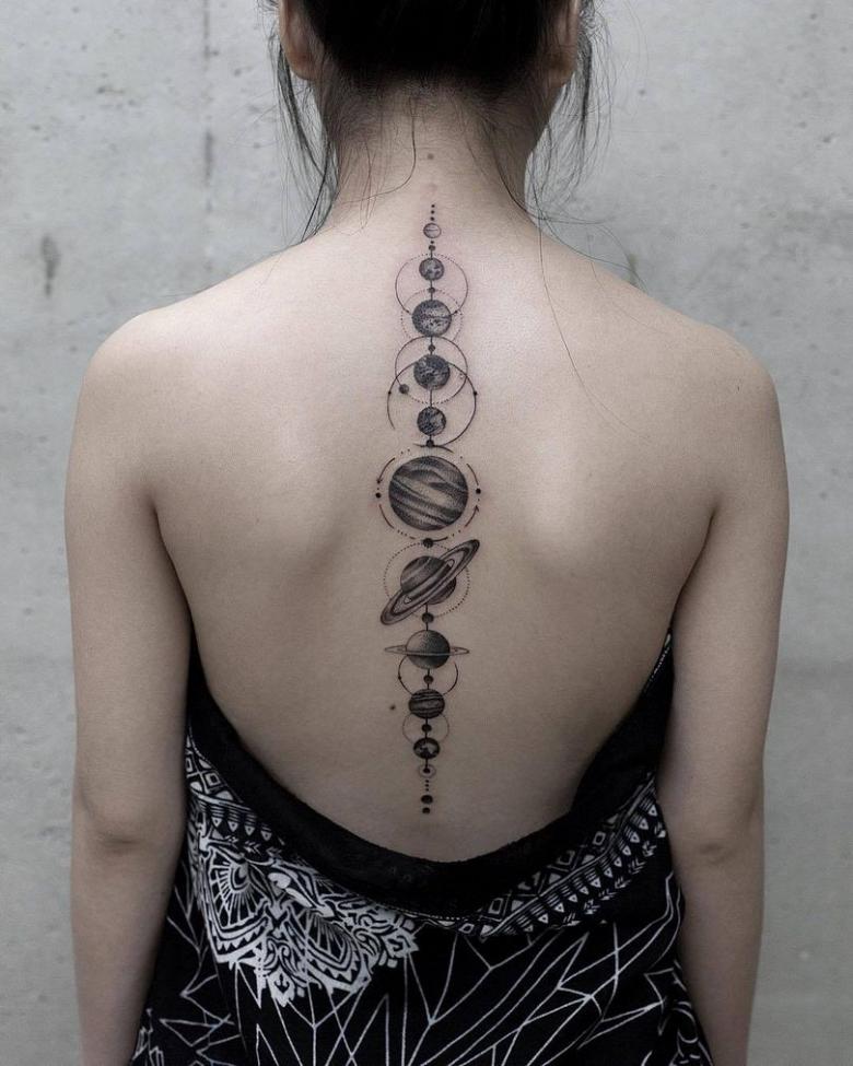 Tatuaje Columna Completa sistema planetario solar