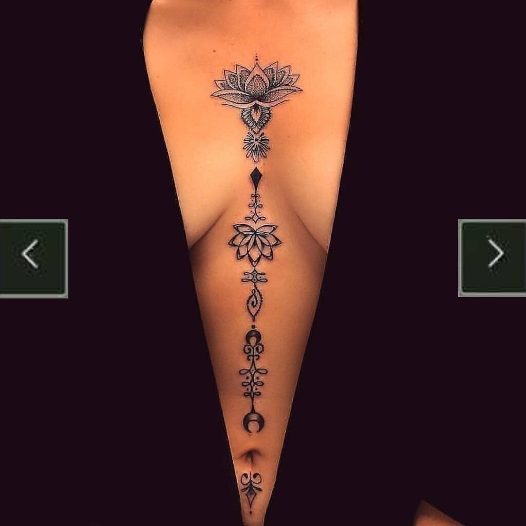 Lotus Flower Tattoo in the Middle of the Breasts