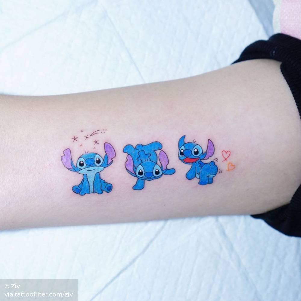 Tatuaje Stitch Ohana tres en el brazo