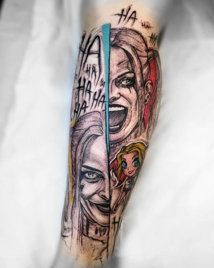 Tatuaje de Harley Quinn dos caras un mismo tatuaje 15