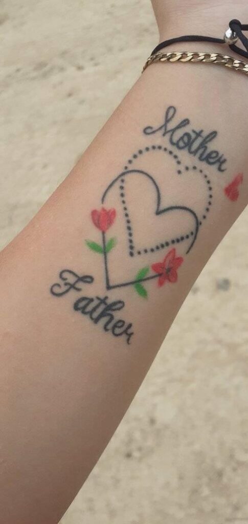 Tattoo of Mothers Children Family hearts and the inscription Mother Father