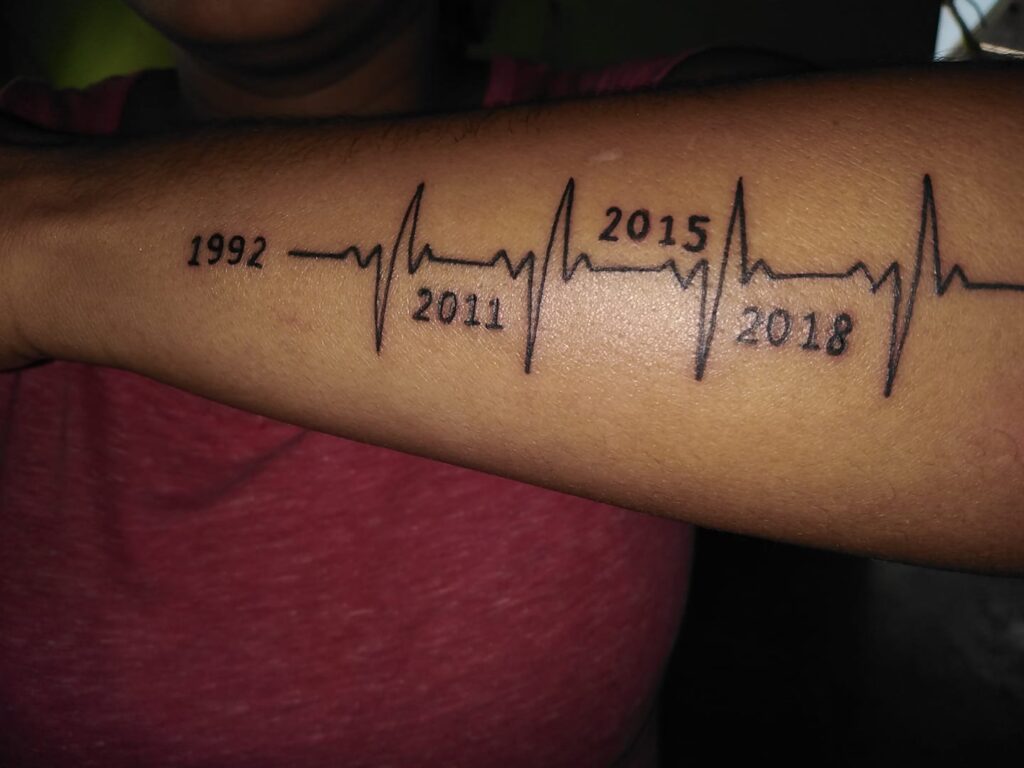 Tatuagem de Mães Filhos Família eletrocardiograma e datas
