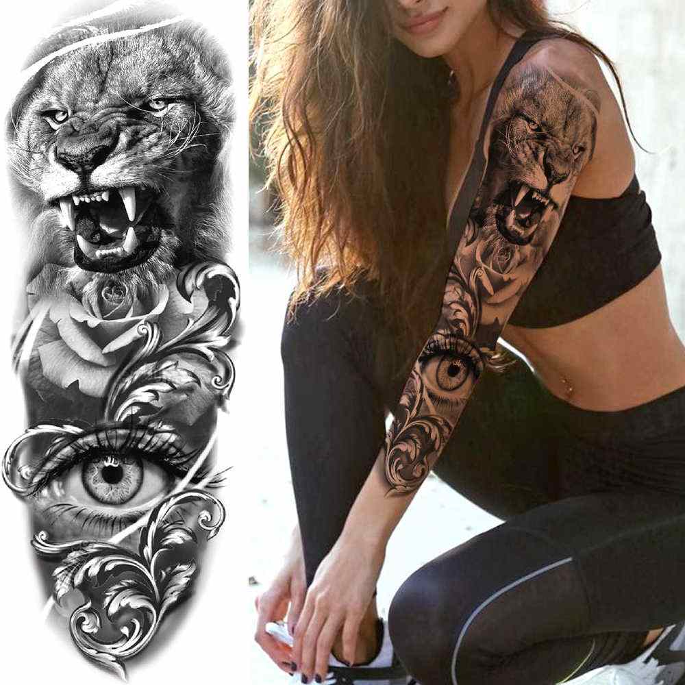 Sleeve Tattoo Idea Stencil Feline Angry Eye
