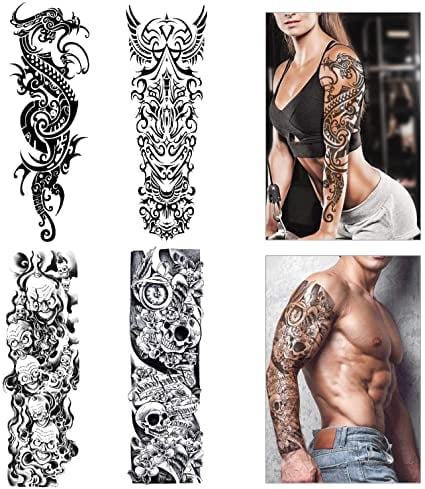Sleeve Tattoo Idea Template faces dragon patterns in black