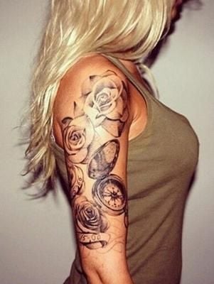 Compass Roses Sleeve Tattoo