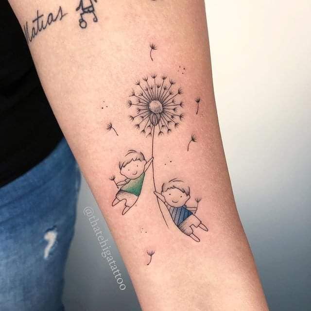 Simpatico tatuaggio di tarassaco per donne sul braccio