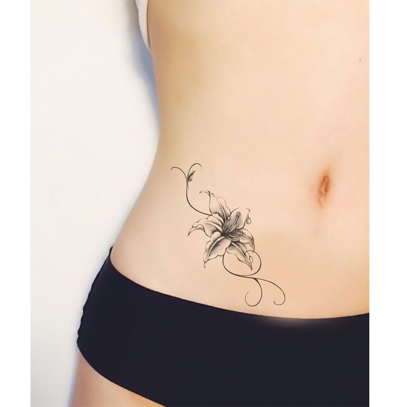 Tattoos Abdomen Belly Belly Tummy fine flower on the side