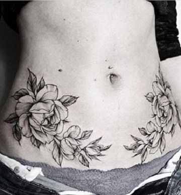 Tatuagens Abdômen Barriga Barriga Barriga rosas dos dois lados