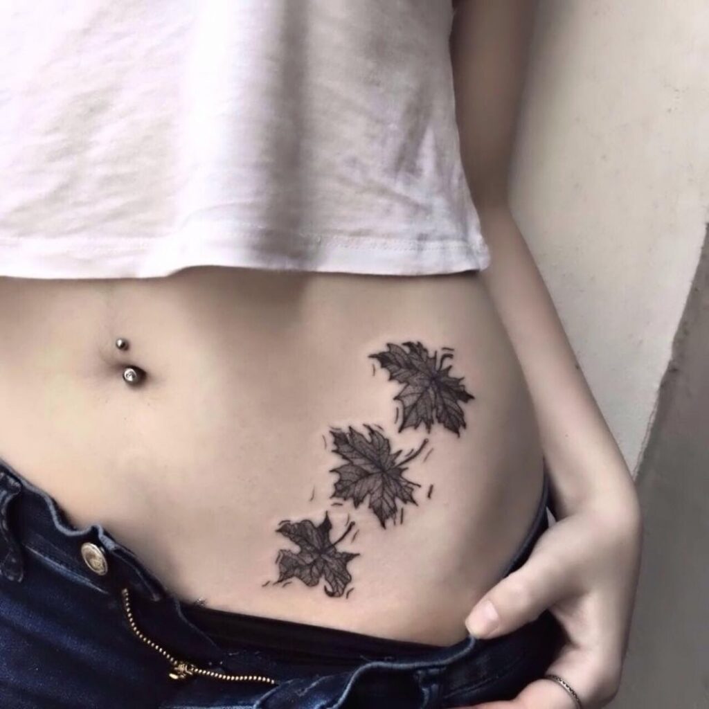 Tattoos Abdomen Belly Belly Belly three autumn leaves