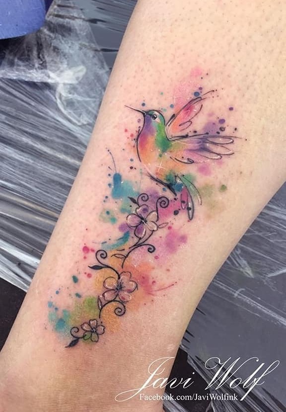 Aquarela tatuagens de pássaros multicoloridos 171