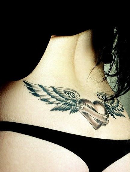 Tattoos Art Beauty Ideas Angel Wings on Lower Back and Heart