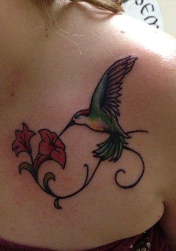 Beautiful Hummingbird Tattoos for Women on clavicle