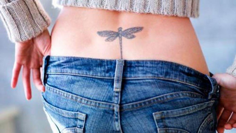 Tatuagens de libélula na parte inferior das costas