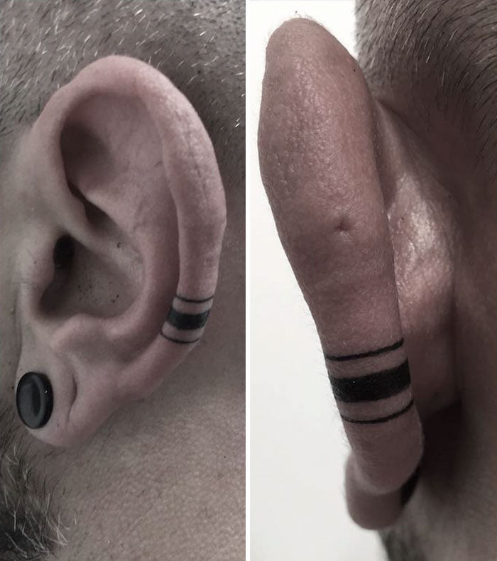 Tattoos Ohrenstreifen auf beiden Ohren