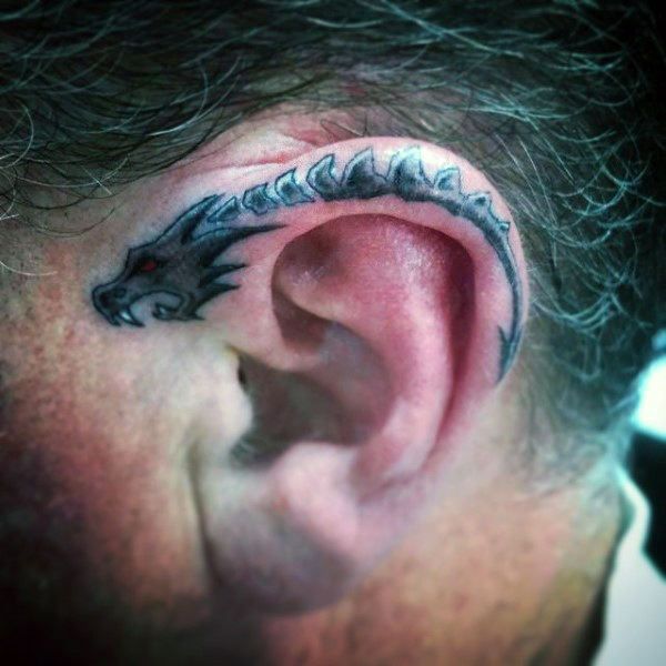 Skeleton swallow ears tattoos