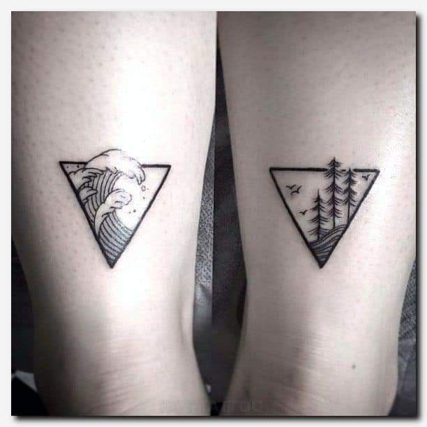 Kleine Tattoos für Paare, dreieckige Naturzeichnungen
