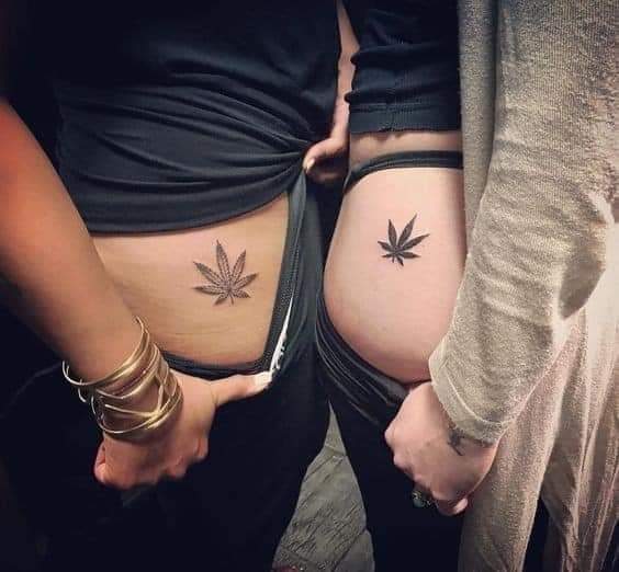 Small Tattoos for Couples sheet on thigh and leg