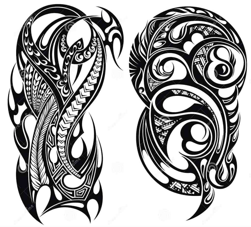 Schizzo di tatuaggi tribali di due forme e stencil