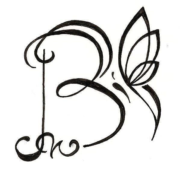 Tatouages avec le croquis des lettres B avec papillon