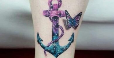 Tatuajes de Anclas con mariposas en 3d en pantorrilla