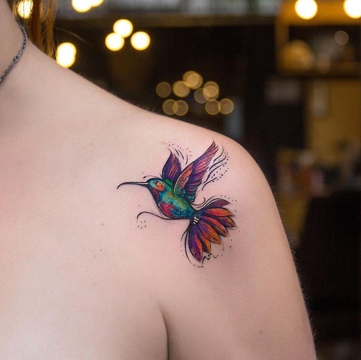 Hummingbird tattoos on shoulder