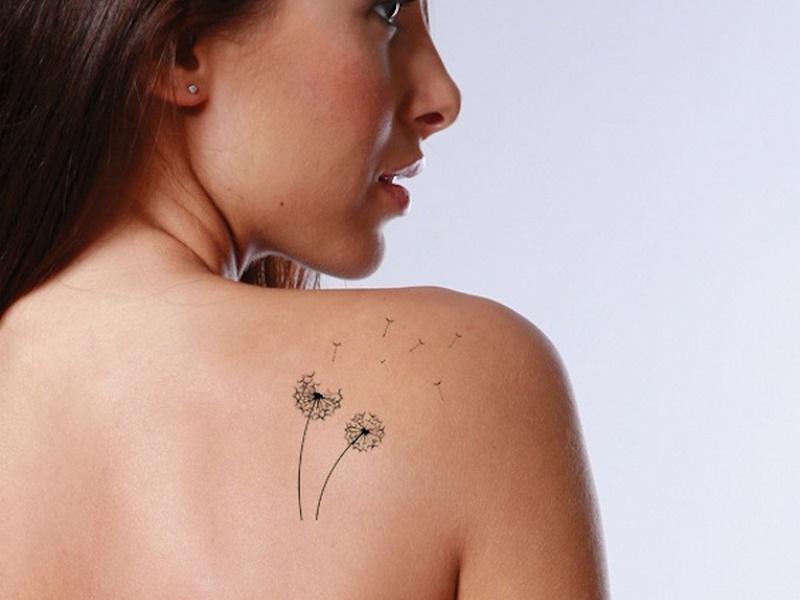 Dandelion tattoos two on shoulder back