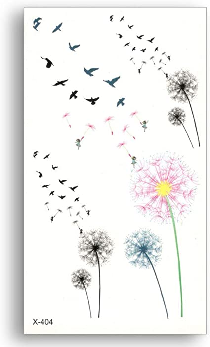 Dandelion tattoos template different colors and birds