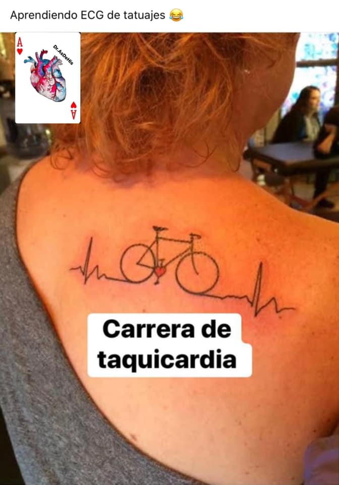 Tatuaggi da corsa con tachicardia per elettrocardiogramma con bicicletta