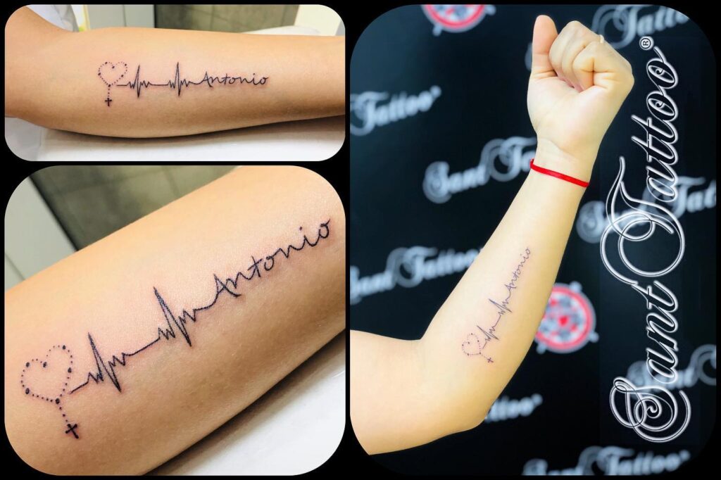 Tatuaggi elettrocardiogramma con nome Antonio