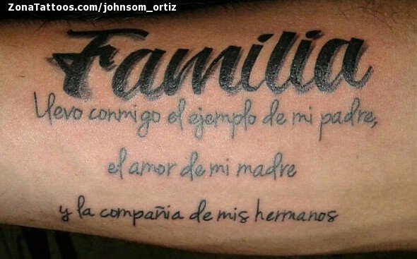 Phrase de tatouages familiaux Je porte avec moi l'exemple de mon père, l'amour de ma mère et la compagnie de mes frères