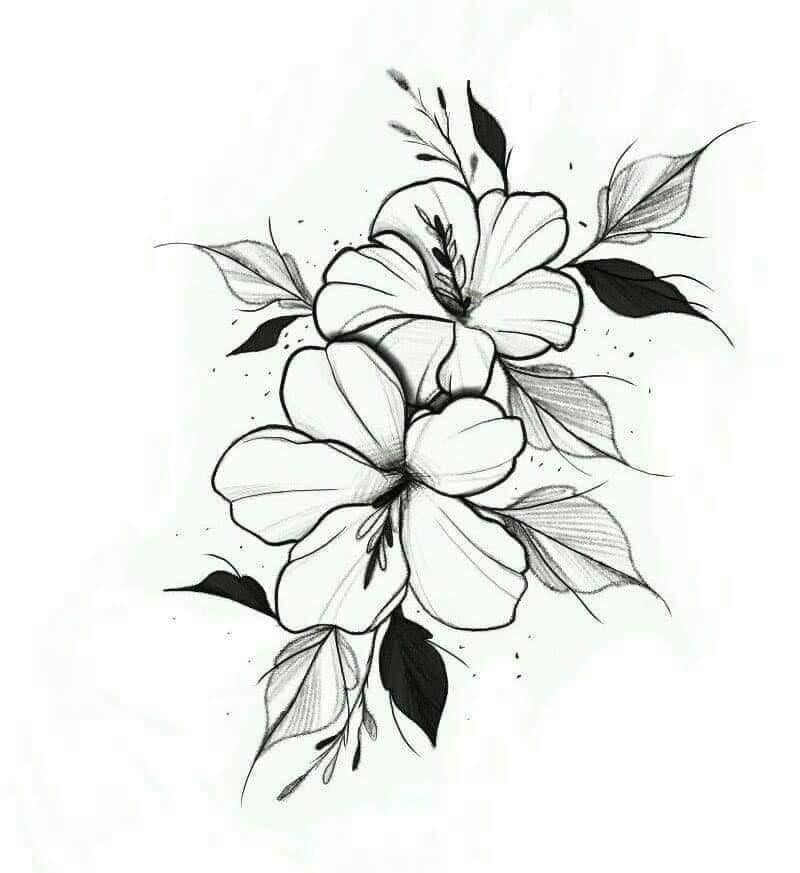 Modello di schizzo per tatuaggi fiore nero Fiore simile all'azalea