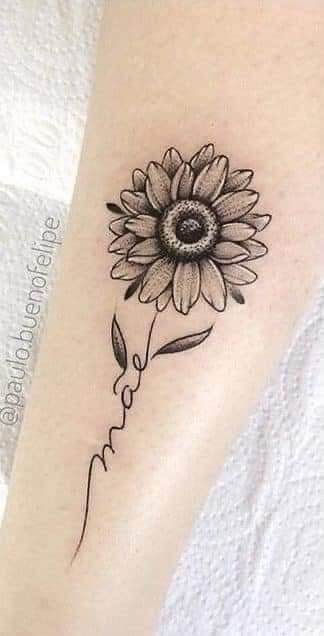 Estêncil de esboço de tatuagens de flores negras Girassol Mae