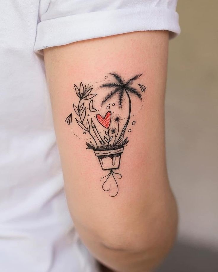 Lampada Spotlight Tatuaggi con cuore colorato e vaso di fiori 18